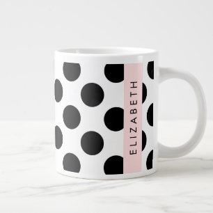 Black and White Polka Dots, Dotted, Your Name Large Coffee Mug