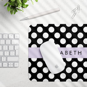 Black and White Polka Dots, Dotted, Your Name Mouse Pad