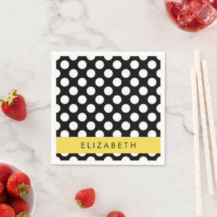 Black and White Polka Dots, Dotted, Your Name Napkin