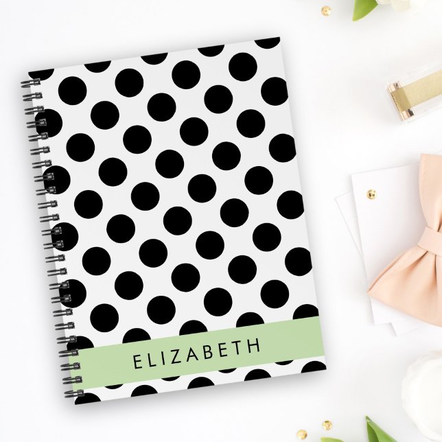 Black and White Polka Dots, Dotted, Your Name Notebook (Creator Uploaded)