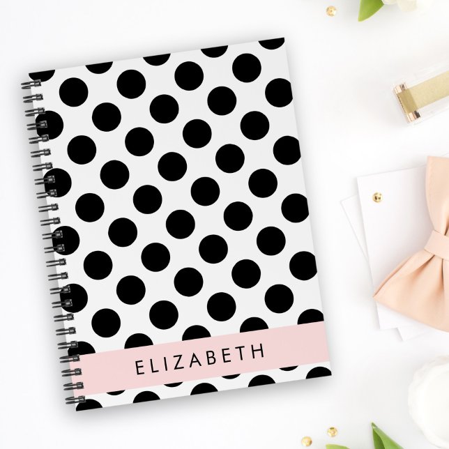 Black and White Polka Dots, Dotted, Your Name Notebook (Creator Uploaded)