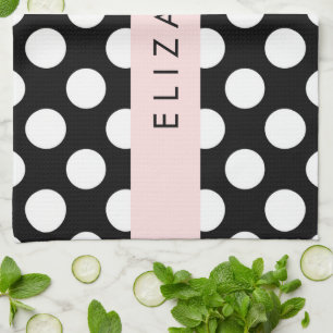 Black and White Polka Dots, Dotted, Your Name Tea Towel