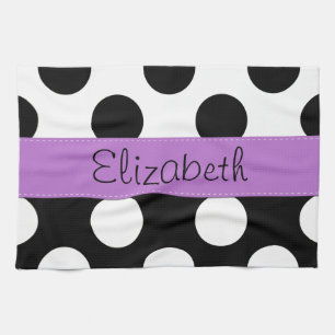 Black and White Polka Dots, Dotted, Your Name Tea Towel