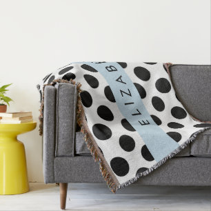 Black and White Polka Dots, Dotted, Your Name Throw Blanket