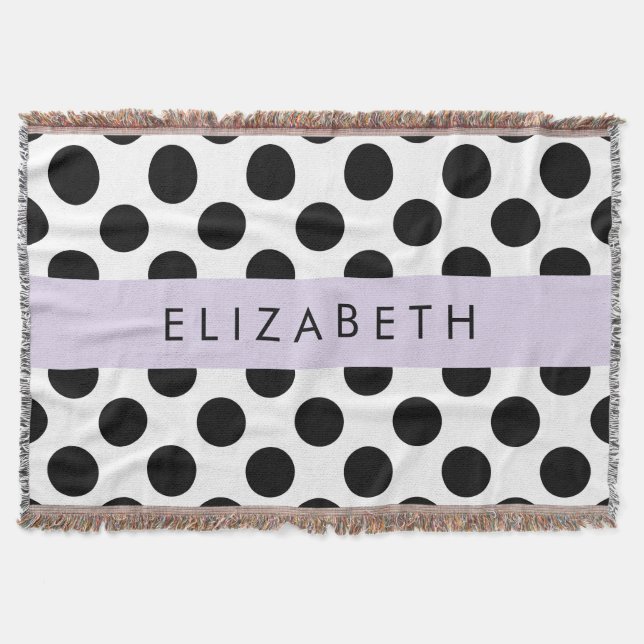 Black and White Polka Dots, Dotted, Your Name Throw Blanket (Front)