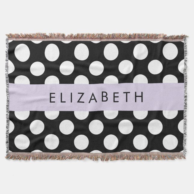 Black and White Polka Dots, Dotted, Your Name Throw Blanket (Front)