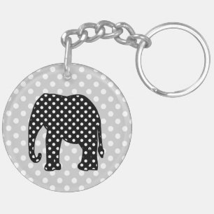 Black and White Polka Dots Elephant Key Ring