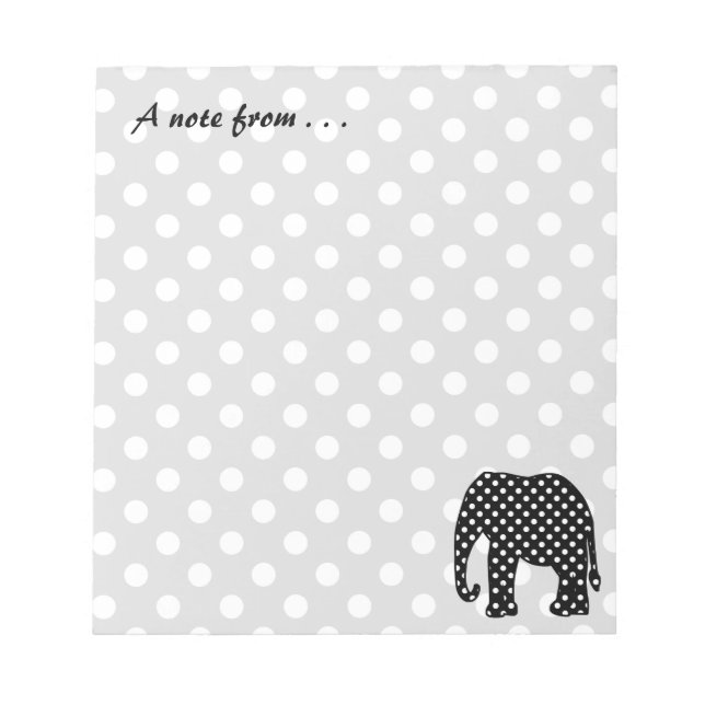 Black and White Polka Dots Elephant Notepad (Front)
