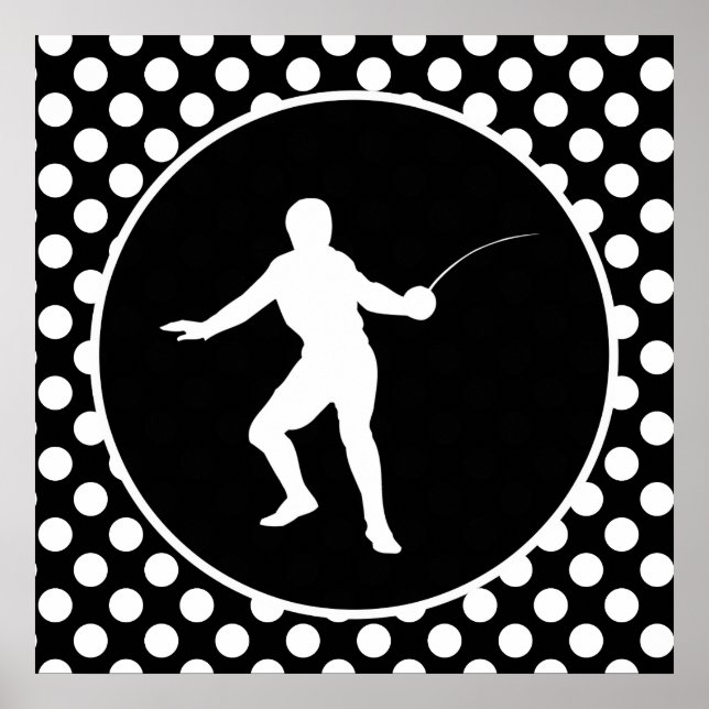 Black and White Polka Dots; Fencing Poster (Front)