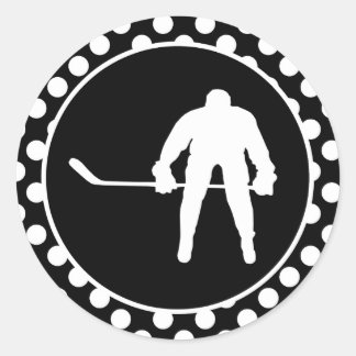 Black and White Polka Dots; Hockey Classic Round Sticker