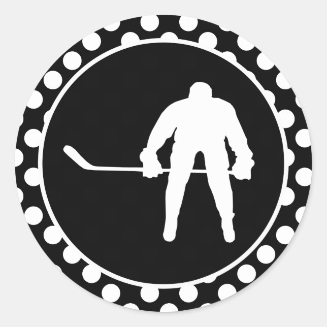 Black and White Polka Dots; Hockey Classic Round Sticker (Front)