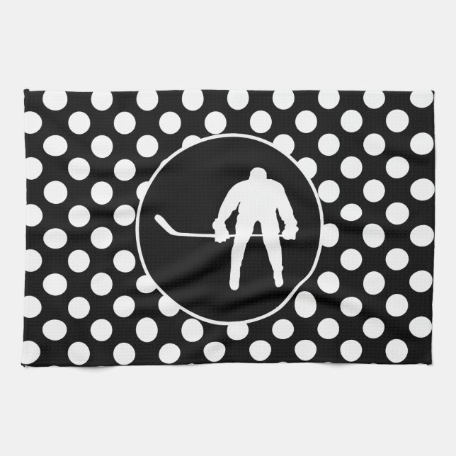 Black and White Polka Dots; Hockey Tea Towel (Horizontal)