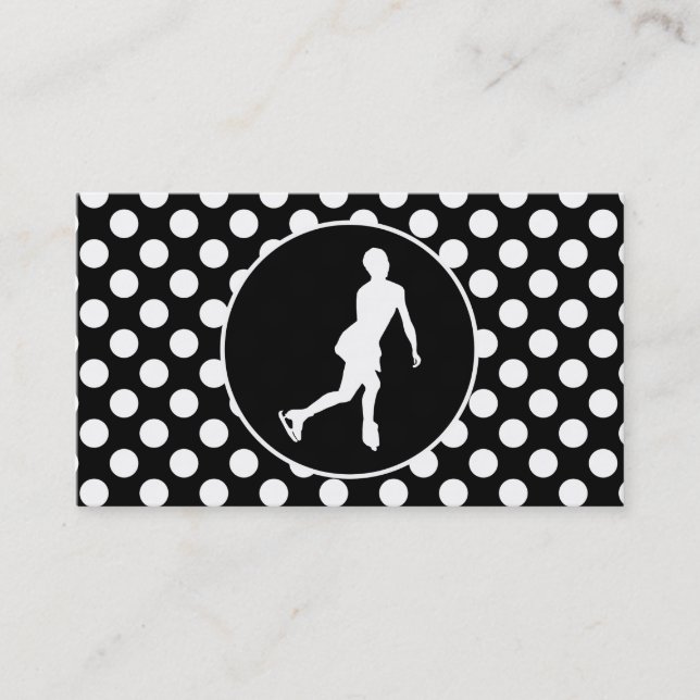 Black and White Polka Dots; Ice Figure Skating Business Card (Front)