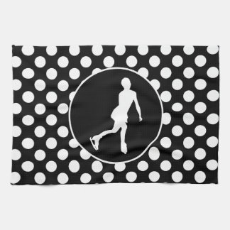 Black and White Polka Dots; Ice Figure Skating Tea Towel
