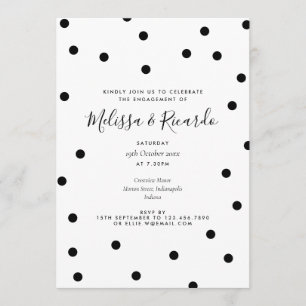 Black and White Polka Dots Modern Engagement Party Invitation