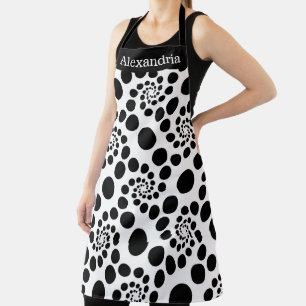 Black and White Polka Dots Modern Name Apron