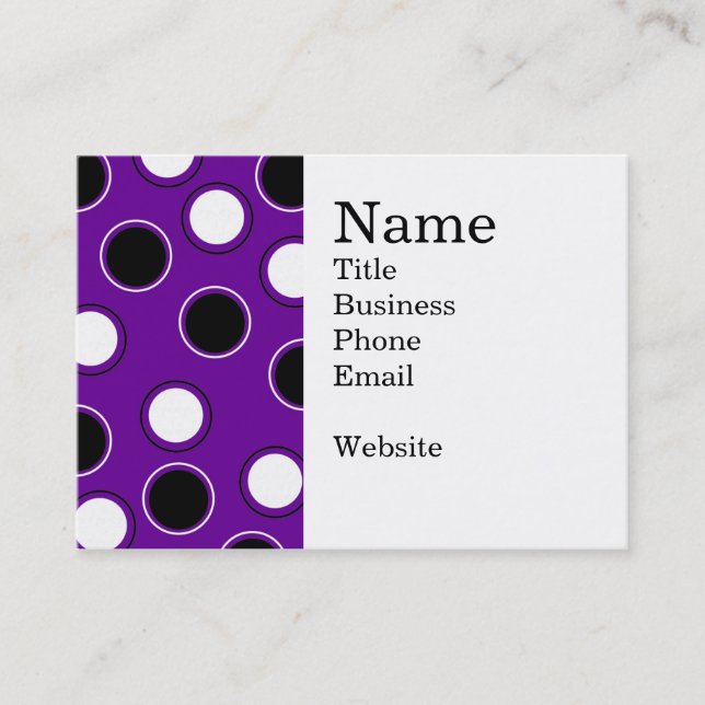 Black and White Polka Dots on Purple Circles Business Card (Front)