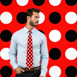 Black and White Polka Dots on Red Tie