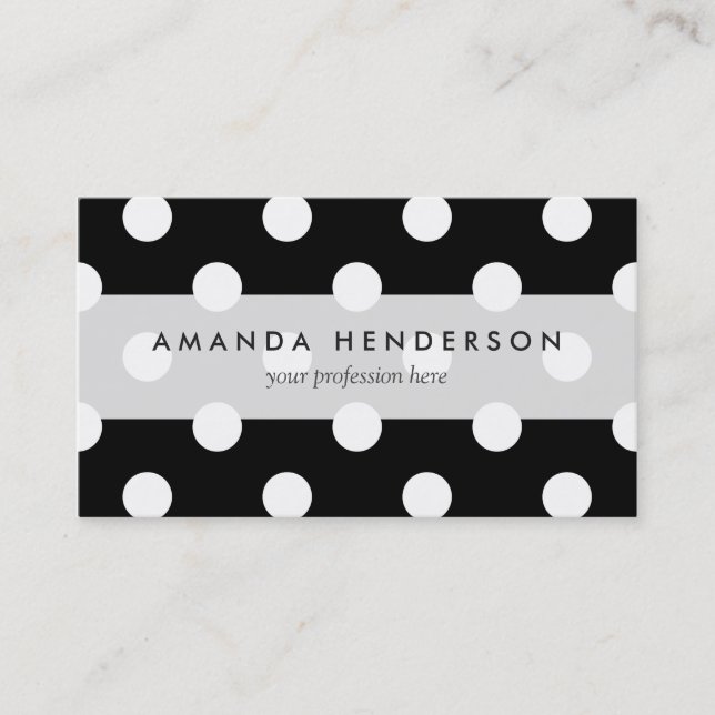 Black and White Polka Dots Pattern Business Card (Front)