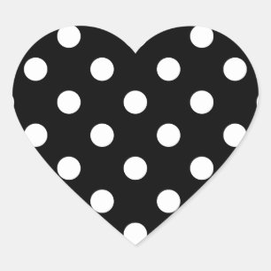 Black and White Polka Dots Pattern Heart Sticker