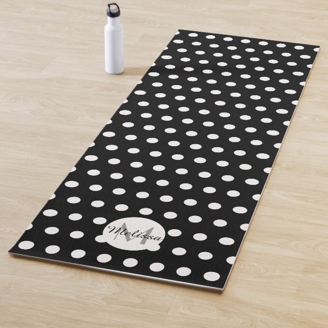 Black and white polka dots pattern Monogram Yoga Mat (In Situ)