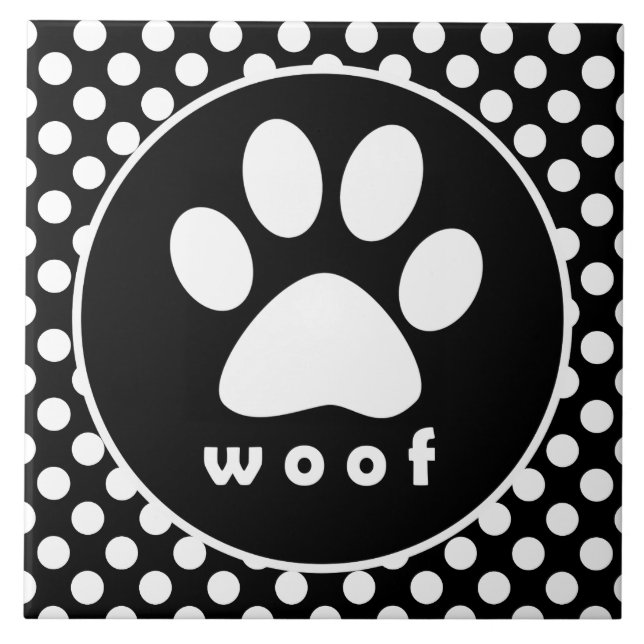 Black and White Polka Dots; Paw Print Tile (Front)