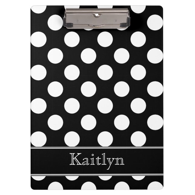 Black and White Polka Dots Personalised Clipboard (Front)