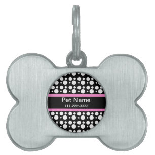 black and white polka dots pet tag