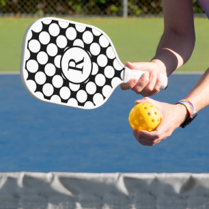 Black and White Polka Dots Pickleball Paddle