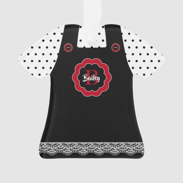 Black and White Polka Dots Pinafore Lace Trim Ornament (Front)