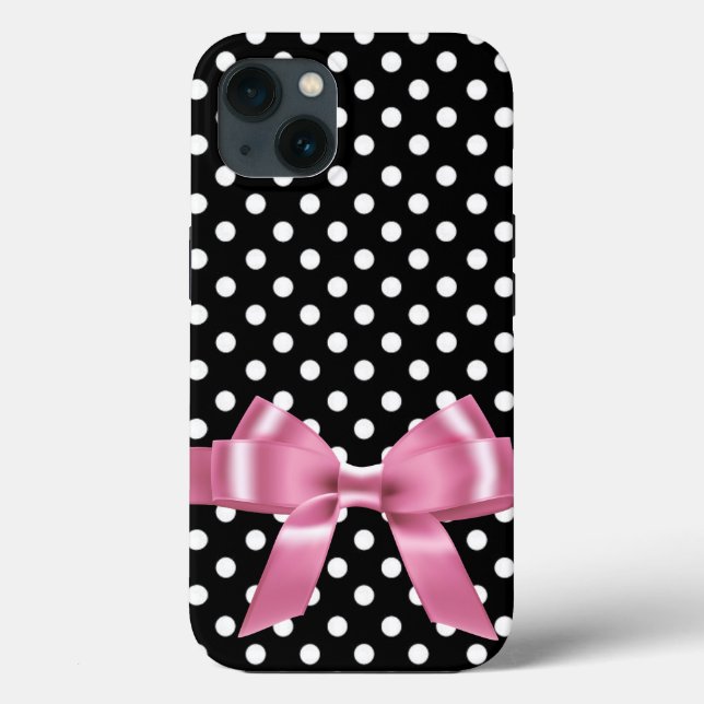Black and white Polka dots - pink bow  Case-Mate iPhone Case (Back)