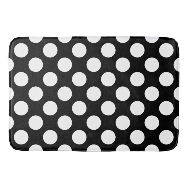 Black and White Polka Dots, Polka Dot Pattern Bath Mat (Front)