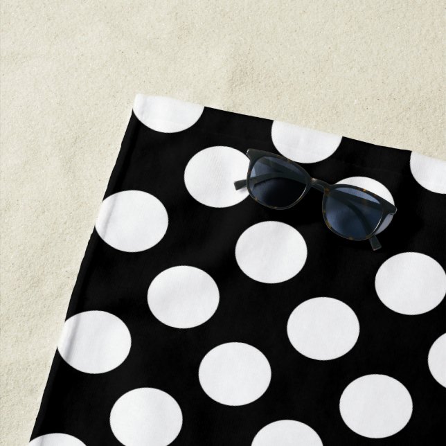 Black and White Polka Dots, Polka Dot Pattern Beach Towel (In Situ)