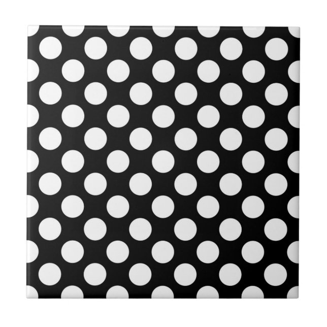 Black and White Polka Dots, Polka Dot Pattern Ceramic Tile (Front)