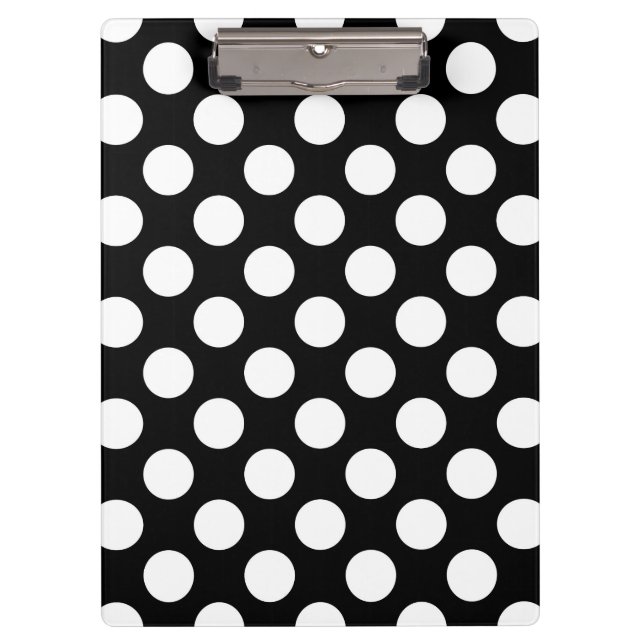 Black and White Polka Dots, Polka Dot Pattern Clipboard (Front)