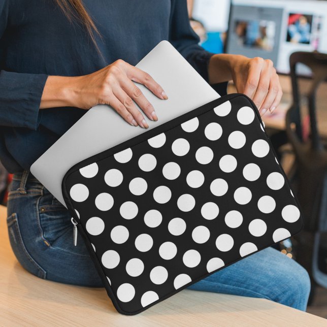 Black and White Polka Dots, Polka Dot Pattern Laptop Sleeve (Creator Uploaded)