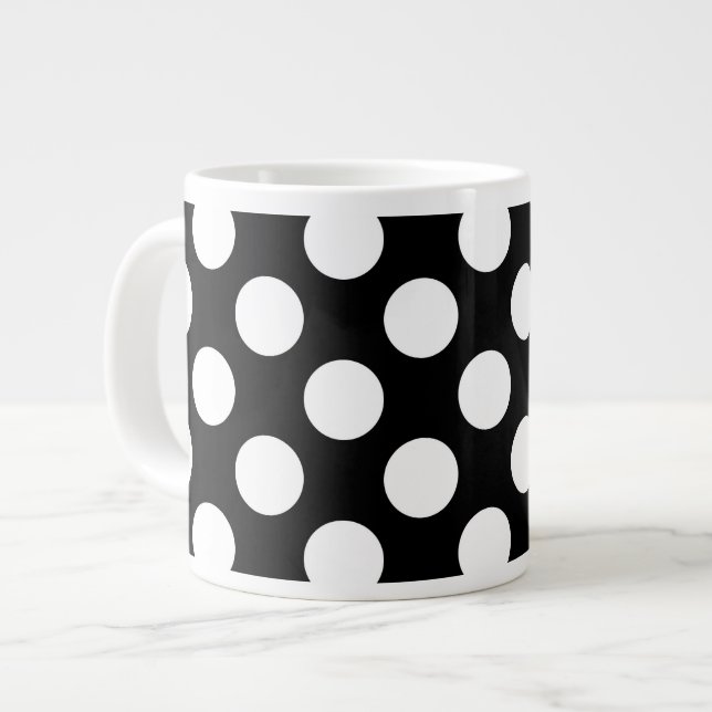Black and White Polka Dots, Polka Dot Pattern Large Coffee Mug (Front Left)