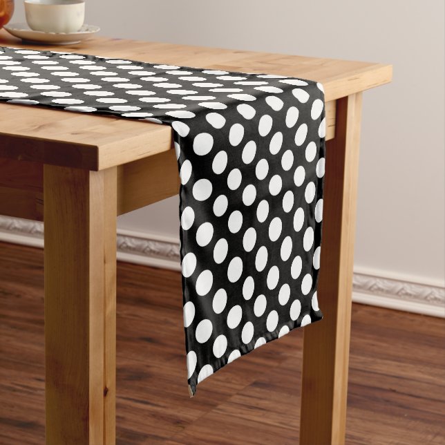 Black and White Polka Dots, Polka Dot Pattern Medium Table Runner (In Situ)