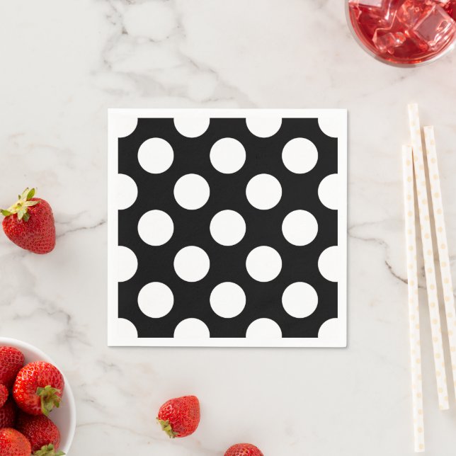 Black and White Polka Dots, Polka Dot Pattern Napkin (Insitu)