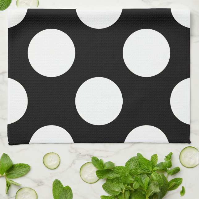 Black and White Polka Dots, Polka Dot Pattern Tea Towel (Folded)