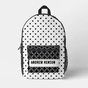 Black and white polka dots printed backpack