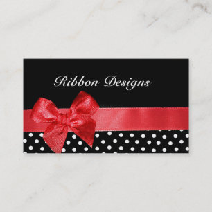 Black and white polka dots & red ribbon graphic business card
