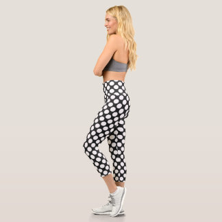 Black and White Polka Dots Retro Modern Abstract Capri Leggings
