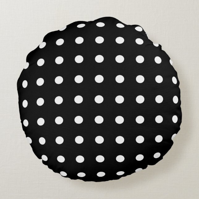 Black and White Polka Dots Round Cushion (Back)