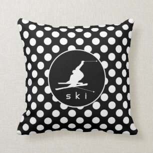 Black and White Polka Dots; Snow Ski Cushion