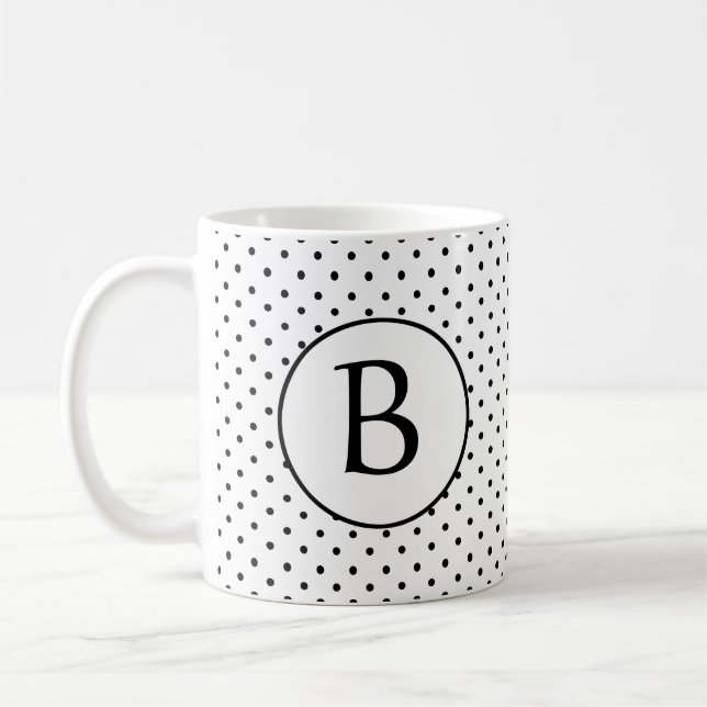 Black and White Polka Dots w/Monogram Coffee Mug (Left)