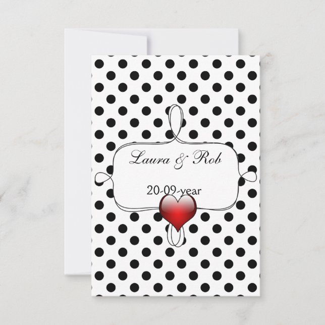Black and White Polka Dots Wedding RSVP Card (Front)