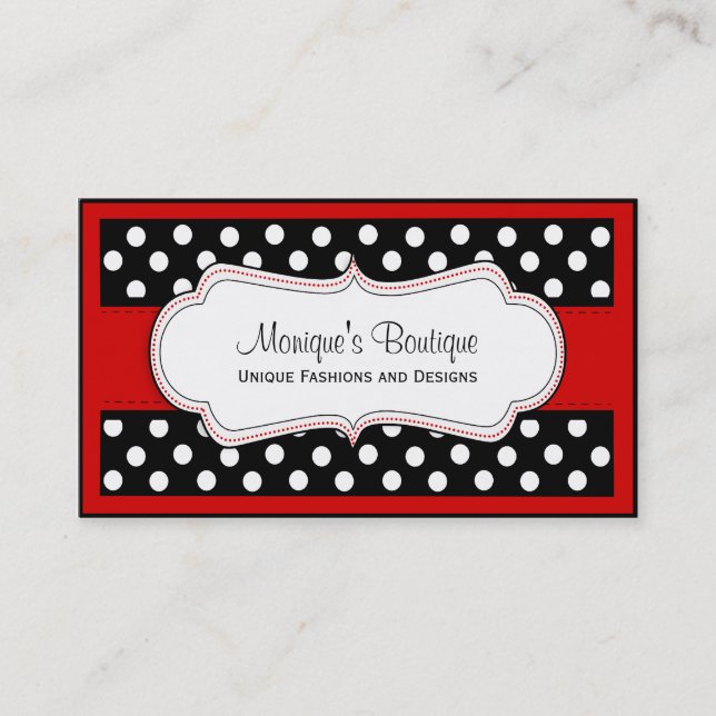 Black and white polka dots with red business cards (Front)