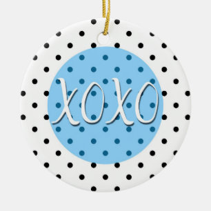 Black and White Polka Dots XOXO Hugs Kisses Ceramic Ornament