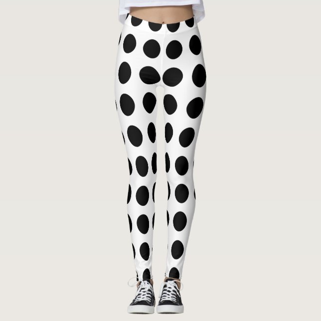 Black and White Polka Dots Yoga Pants (Front)